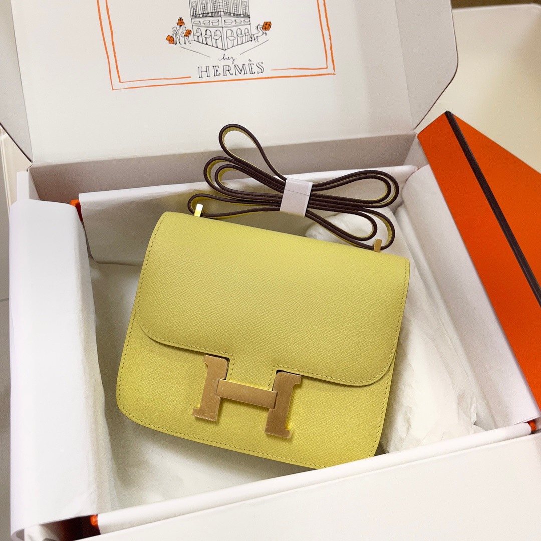 Hermes Constance 18 Mini Shoulder Bag In Lemon Yellow Epsom Leather